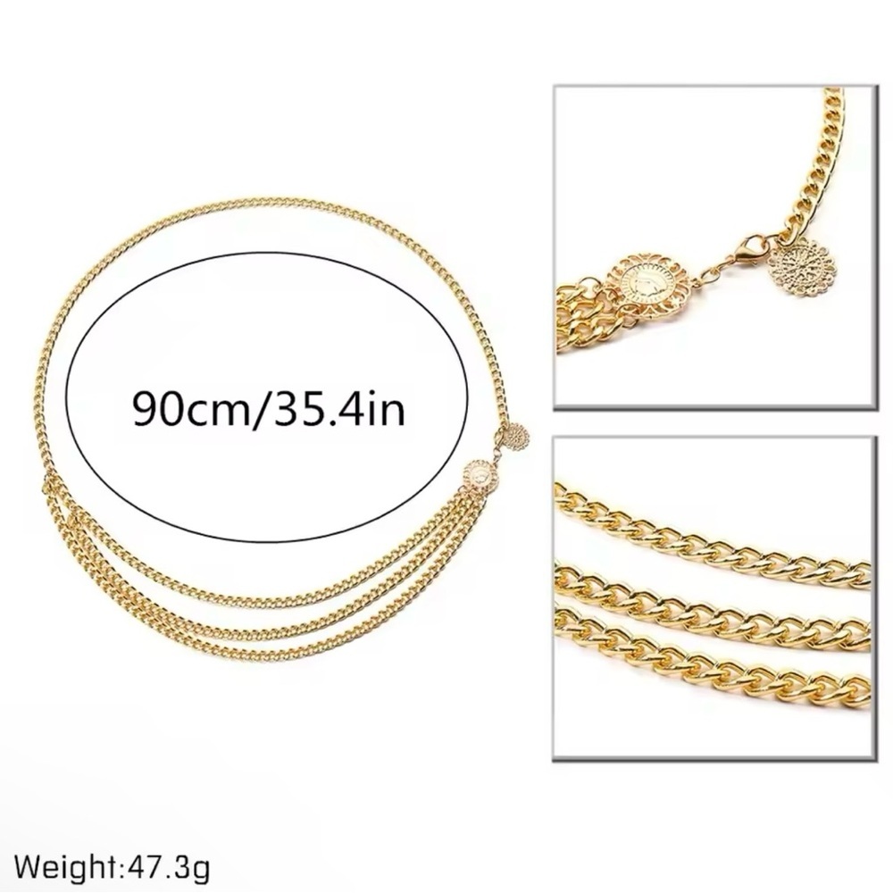 Boho Sunflower Multilayer Chain Gold Belt - Picture 3 of 5
